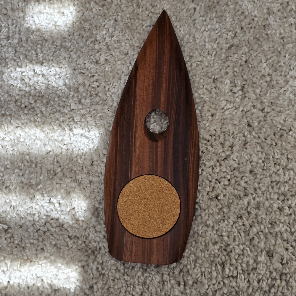 Wooden Surfboard-Shaped Serving Board with Cork Trivet